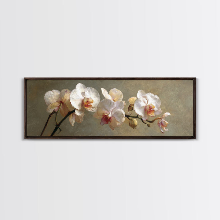 White Orchids Against Warm Gray Background Canvas Print, Master Bedroom, Set of 2 Prints, Bedroom Decor, Abstract Art, MAS-3x1-25