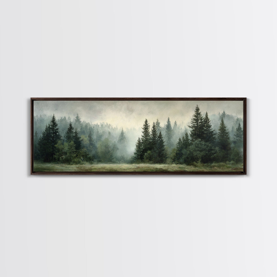 Calm Misty Forest Panorama Framed Canvas Print, Master Bedroom, Modern Decor, Bedroom Decor, Fine Art, Sanctuary, Wall Decor, MAS-3x1-44