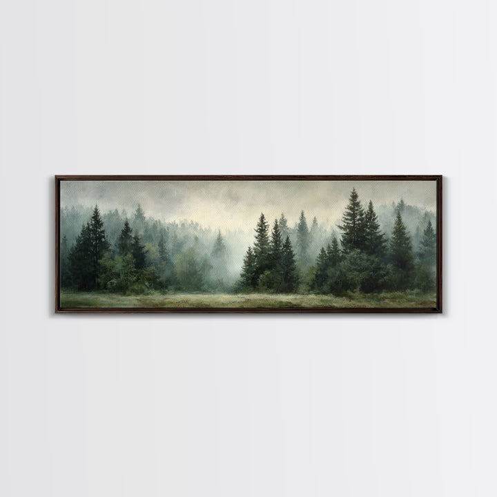 Calm Misty Forest Panorama Framed Canvas Print, Master Bedroom, Modern Decor, Bedroom Decor, Fine Art, Sanctuary, Wall Decor, MAS-3x1-44