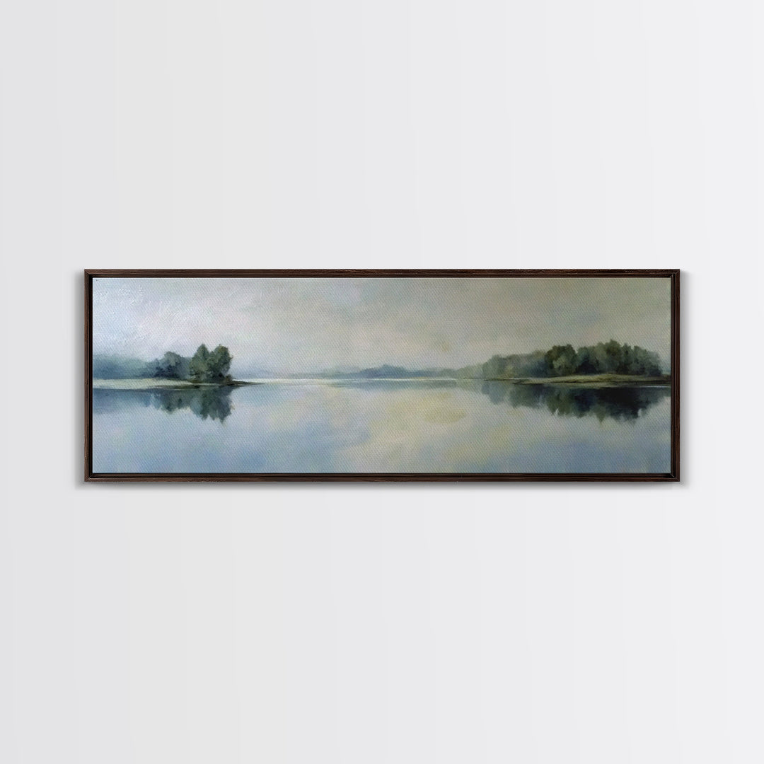 Serene Lake with Pale Morning Reflection Framed Canvas Print, Master Bedroom, Wedding Decor, Bedroom Decor, Fine Art, Sanctuary, MAS-3x1-47