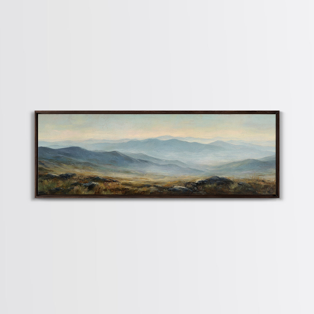 Soft Mountain Ridge Framed Canvas Print, Master Bedroom, Above Bed Wall Decor, Bedroom Decor, Oil Painting, Sanctuary, MAS-3x1-53