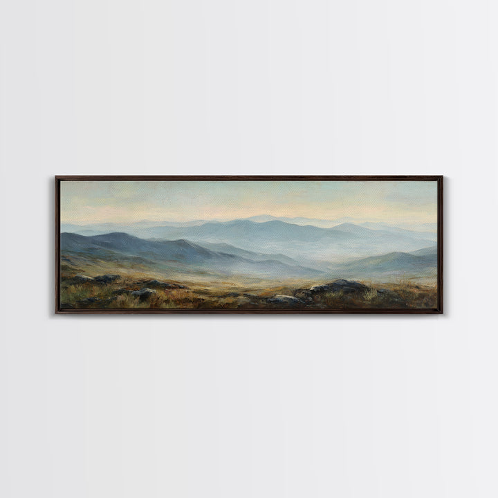 Soft Mountain Ridge Framed Canvas Print, Master Bedroom, Above Bed Wall Decor, Bedroom Decor, Oil Painting, Sanctuary, MAS-3x1-53