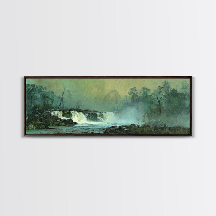 Peaceful Waterfall in Misty Green Forest Canvas Print, Master Bedroom, Printable Art, Bedroom Decor, Fine Art, Sanctuary, MAS-3x1-83