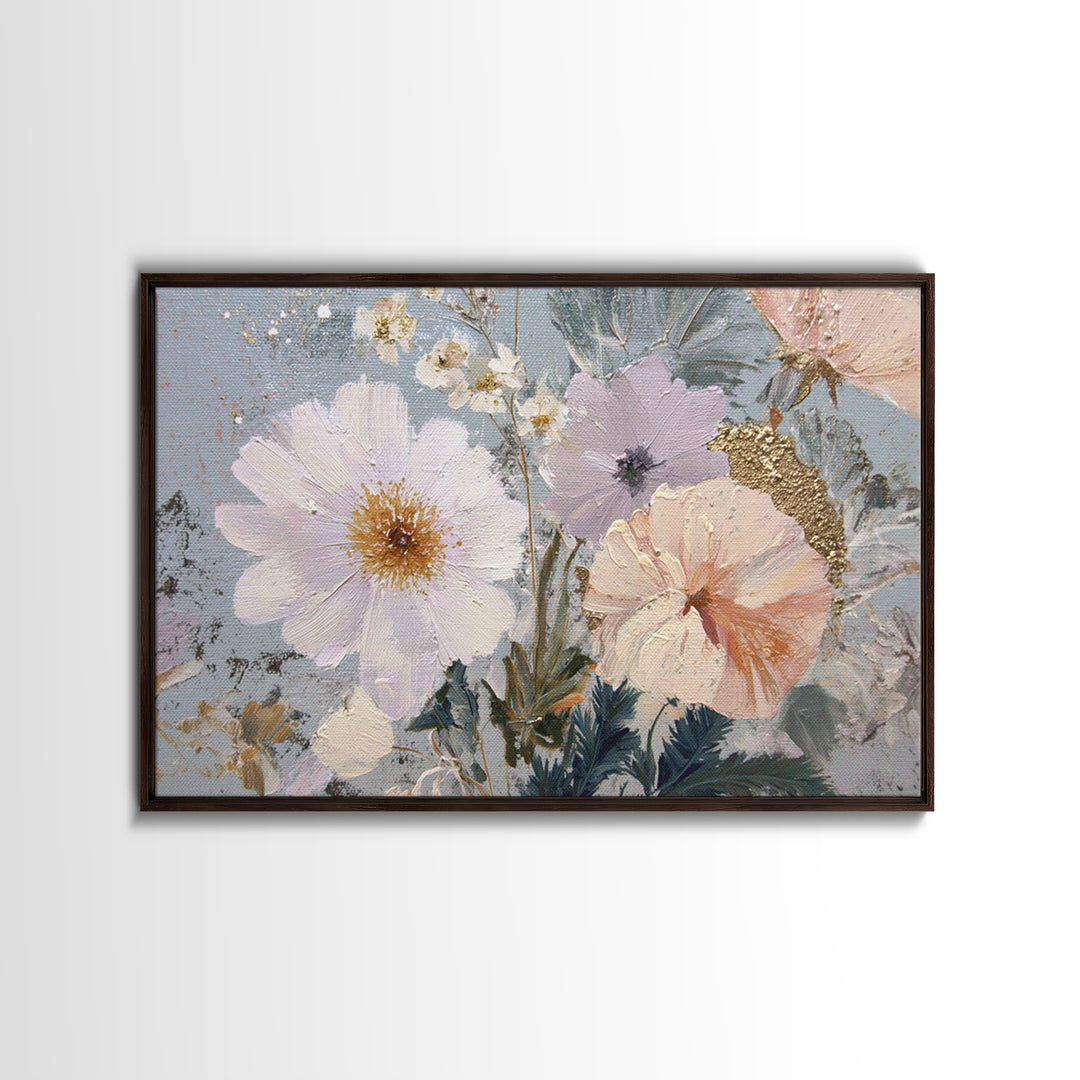 Night Garden with Pale Flowers and Stars Framed Canvas Print, Master Bedroom, Gallery Decor, Bedroom Decor, Fine Art, Sanctuary, MAS-3x2-27