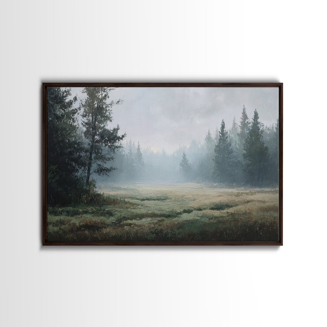 Calm Misty Forest Panorama Canvas Print, Master Bedroom, Above Bed Wall Decor, Bedroom Decor, Oil Painting, Sanctuary, MAS-3x2-32