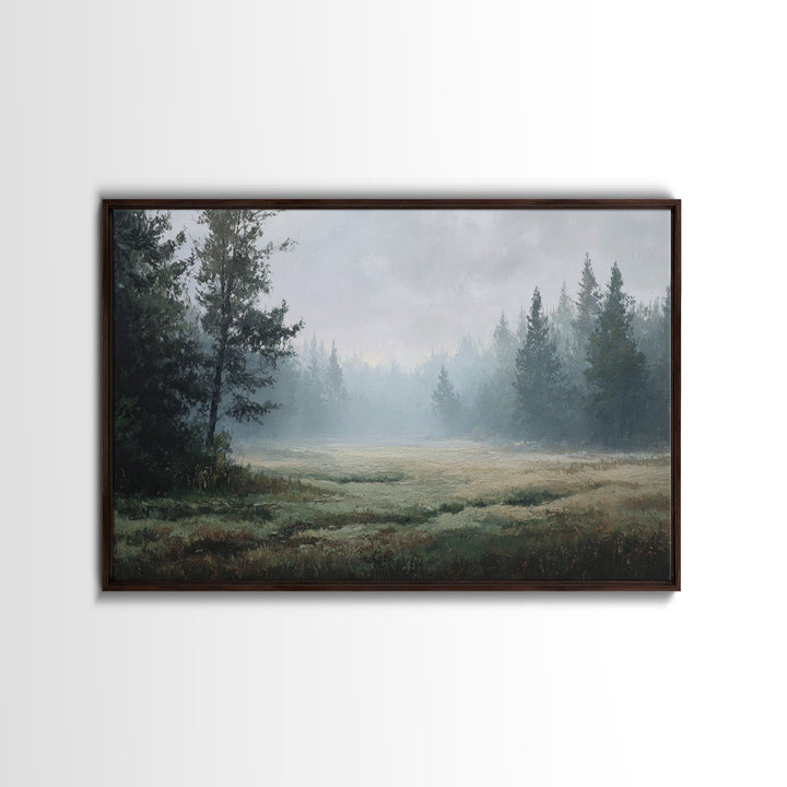 Calm Misty Forest Panorama Canvas Print, Master Bedroom, Above Bed Wall Decor, Bedroom Decor, Oil Painting, Sanctuary, MAS-3x2-32