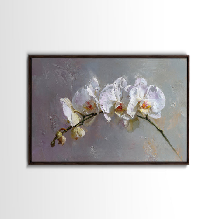 White Orchids Against Warm Gray Background Canvas Print, Master Bedroom, Over Bed Wall Art, Bedroom Decor, Oil Painting, MAS-3x2-37