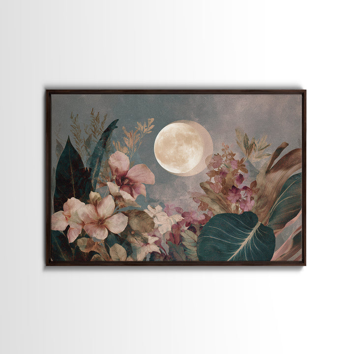 Dreamy Celestial Moon and Botanical Composition Canvas Print, Master Bedroom, Contemporary Art, Bedroom Decor, Sanctuary, MAS-3x2-39