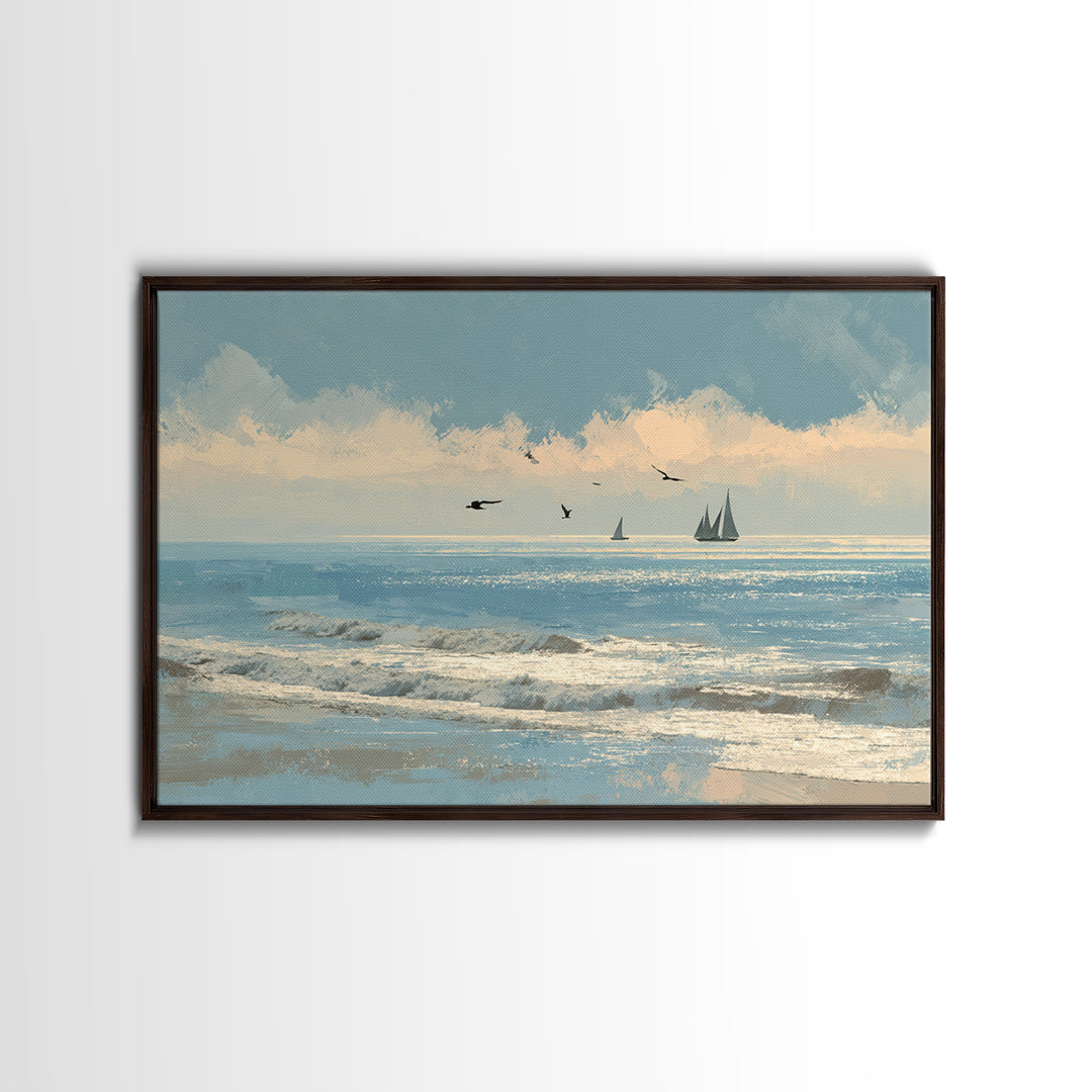 Hotel Coastal Landscape Canvas Print, Master Bedroom, Neutral Decor, Bedroom Decor, Oil Painting, Sanctuary, Home Decor, MAS-3x2-49