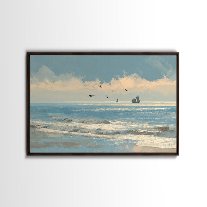 Hotel Coastal Landscape Canvas Print, Master Bedroom, Neutral Decor, Bedroom Decor, Oil Painting, Sanctuary, Home Decor, MAS-3x2-49