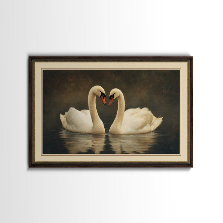 Romantic Swan Pair on Dark Water Canvas Print, Master Bedroom, Wall Decal, Bedroom Decor, Watercolor Art, Sanctuary, MAS-3x2-67