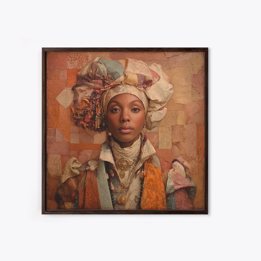 Ornate Portrait with Layered Textiles and Jewels Canvas Print, Maximalist Art, Home Decor, Living Room Decor, Fine Art, Maximal, MAX-1x1-4