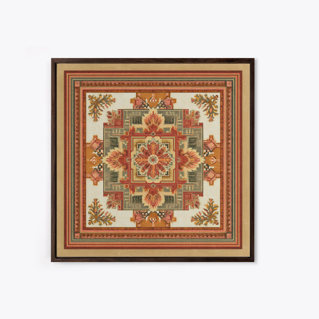 Bohemian Textile Pattern Framed Canvas Print, Maximalist Art, Art Nouveau, Living Room Decor, Maximal, Living Room Wall Art, MAX-1x1-44