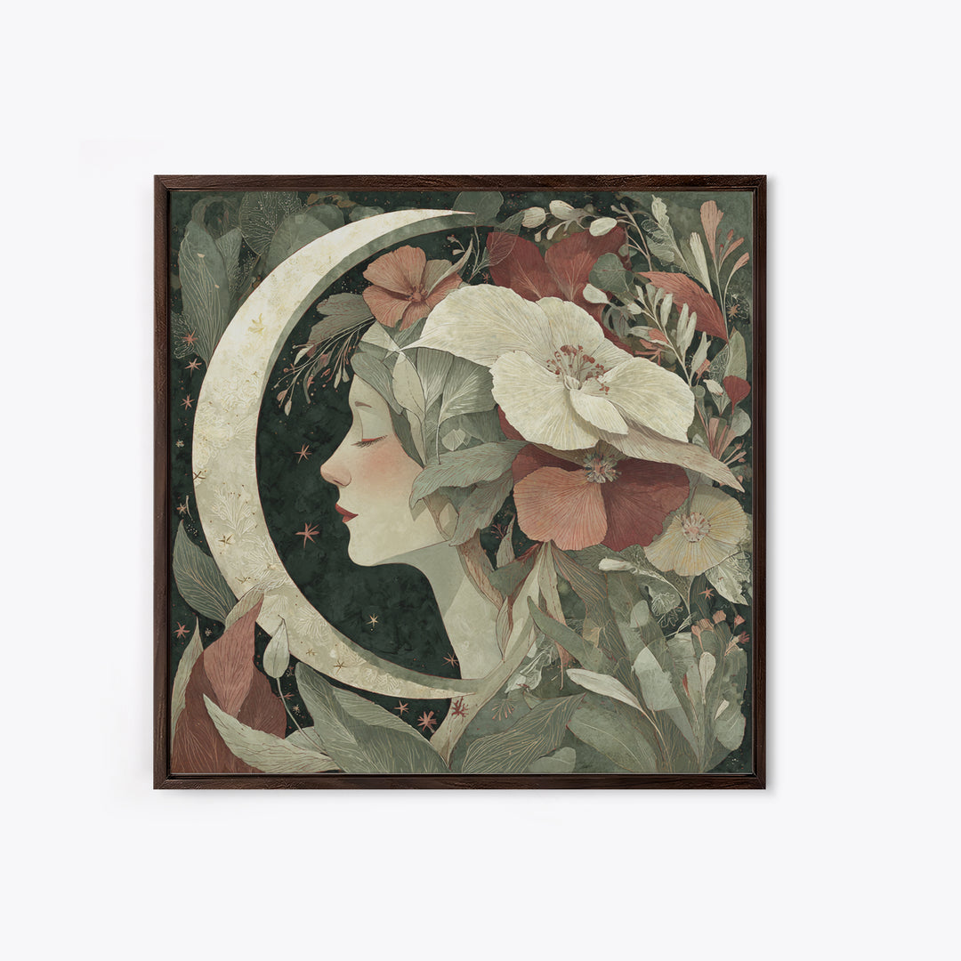 Patterned Moon Goddess Framed Canvas Print, Maximalist Art, Funky Wall Art, Living Room Decor, Fine Art, Maximal, MAX-1x1-72