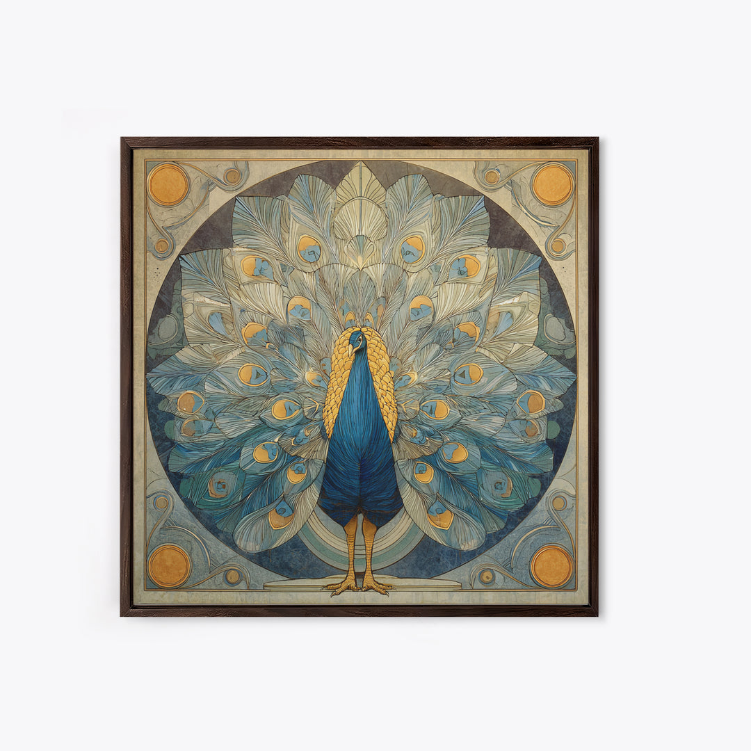 Dramatic Peacock with Oversized Feather Pattern Canvas Print, Maximalist Art, Original Painting, Living Room Decor, Maximal, MAX-1x1-8