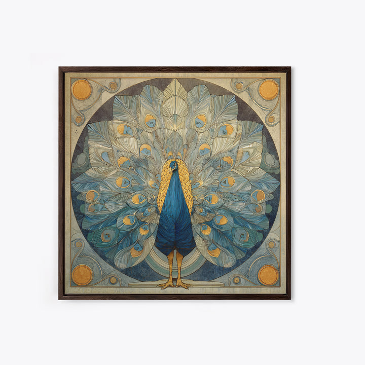 Dramatic Peacock with Oversized Feather Pattern Canvas Print, Maximalist Art, Original Painting, Living Room Decor, Maximal, MAX-1x1-8