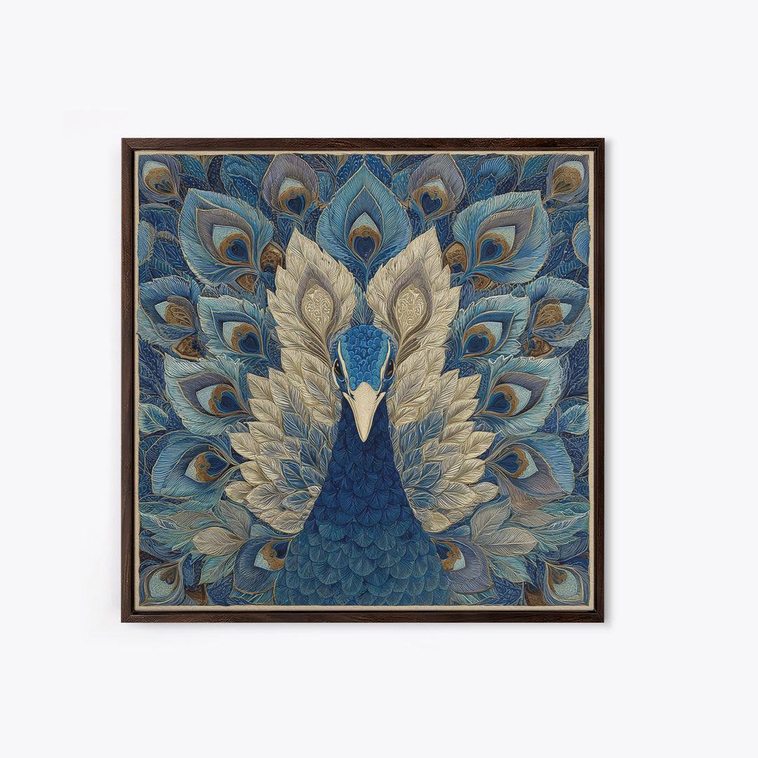 Dramatic Peacock with Oversized Feather Pattern Canvas Print, Maximalist Art, Fine Art Print, Living Room Decor, Maximal, MAX-1x1-80