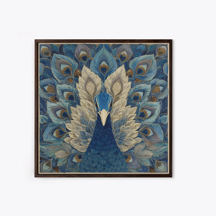 Dramatic Peacock with Oversized Feather Pattern Canvas Print, Maximalist Art, Fine Art Print, Living Room Decor, Maximal, MAX-1x1-80