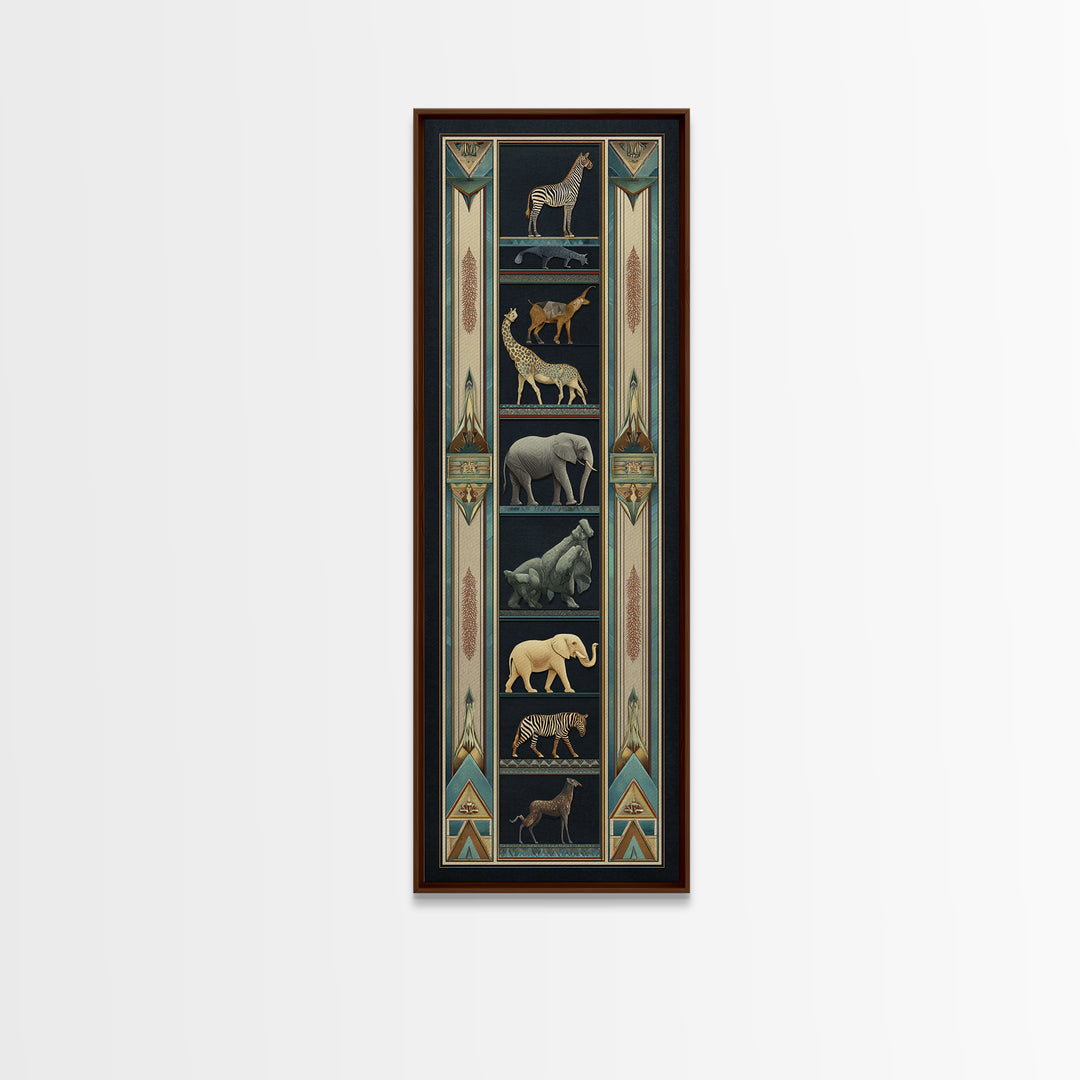 Folk Art Animal Parade Framed Canvas Print, Maximalist Art, Unique Wall Art, Living Room Decor, Oil Painting, Maximal, MAX-1x3-76