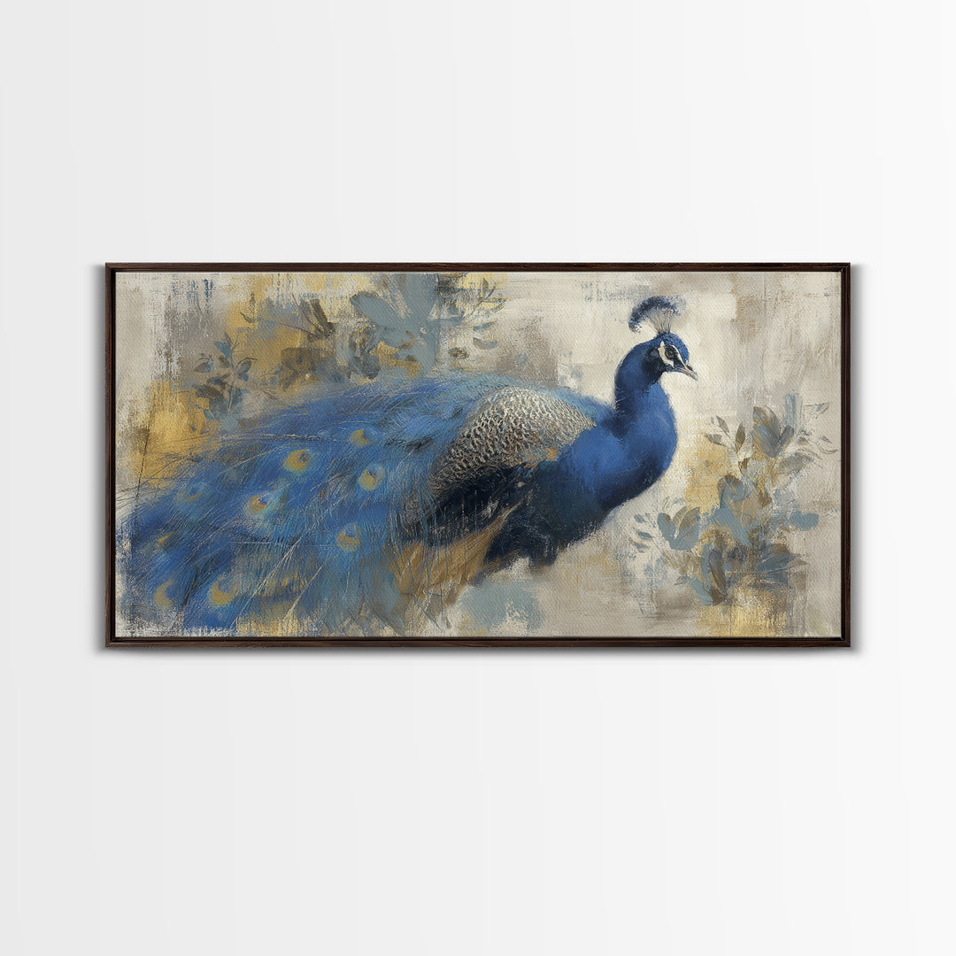 Dramatic Peacock with Oversized Feather Pattern Canvas Print, Maximalist Art, Modern Wall Art, Living Room Decor, Maximal, MAX-2x1-100