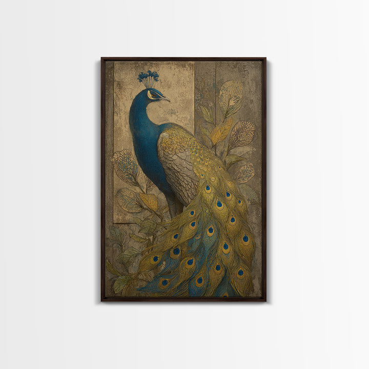 Dramatic Peacock with Oversized Feather Pattern Canvas Print, Maximalist Art, Gallery Decor, Living Room Decor, Maximal, MAX-2x3-16