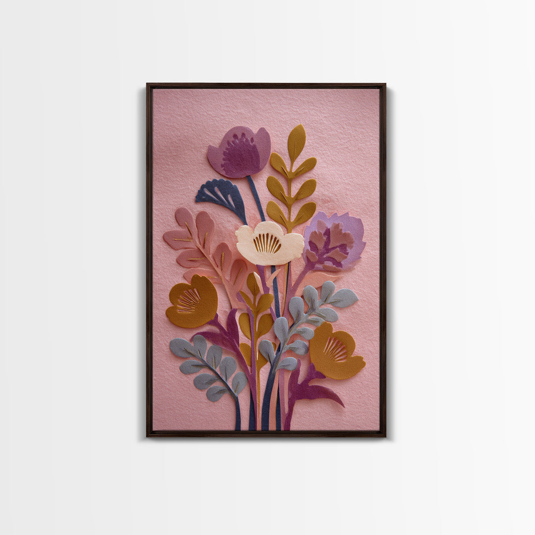 Matisse Inspired Cutouts with Vivid Floral Motifs Framed Canvas Print, Maximalist Art, Home Decor, Living Room Decor, Maximal, MAX-2x3-18