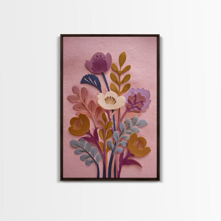 Matisse Inspired Cutouts with Vivid Floral Motifs Framed Canvas Print, Maximalist Art, Home Decor, Living Room Decor, Maximal, MAX-2x3-18