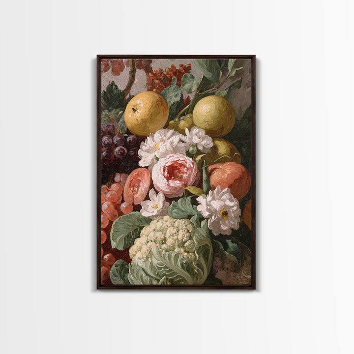 Rococo Fruit Feast Canvas Print, Maximalist Art, Digital Art, Living Room Decor, Maximal, Pink Wall Art, Dopamine Decor, MAX-2x3-23