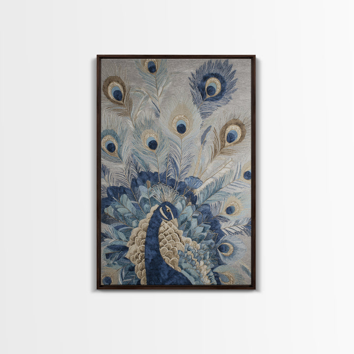 Dramatic Peacock with Oversized Feather Pattern Canvas Print, Maximalist Art, Contemporary Art, Living Room Decor, Maximal, MAX-2x3-40