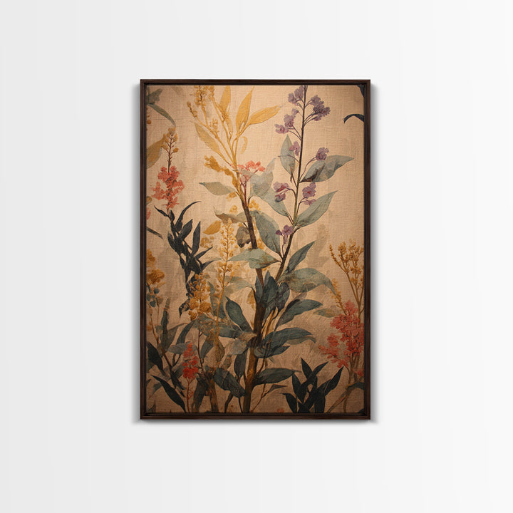 Crowded Botanical Tapestry Framed Canvas Print, Maximalist Art, Modern Art, Living Room Decor, Oil Painting, Maximal, MAX-2x3-87