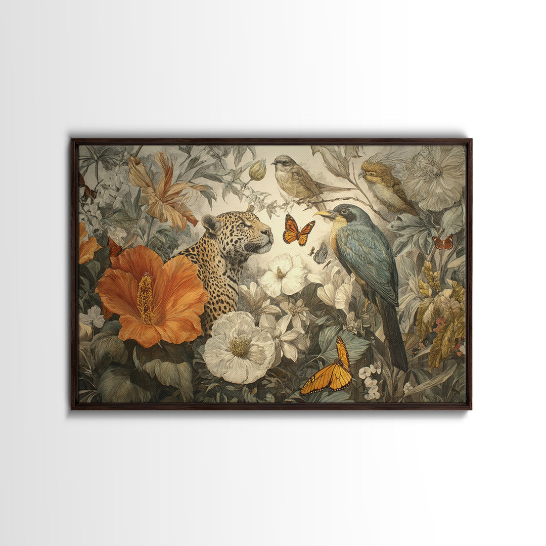 Explosive Floral Jungle Framed Canvas Print, Maximalist Art, Modern Art, Living Room Decor, Oil Painting, Maximal, MAX-3x2-5