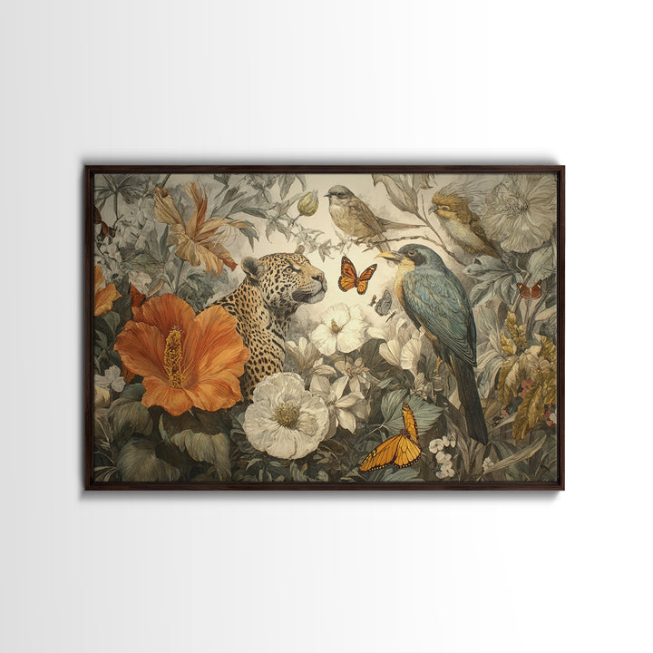 Explosive Floral Jungle Framed Canvas Print, Maximalist Art, Modern Art, Living Room Decor, Oil Painting, Maximal, MAX-3x2-5