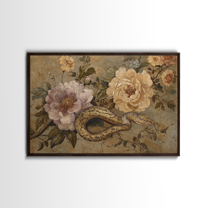 Highly Patterned Snake and Flower Composition Framed Canvas Print, Maximalist Art, Trendy Wall Art, Living Room Decor, Maximal, MAX-3x2-65