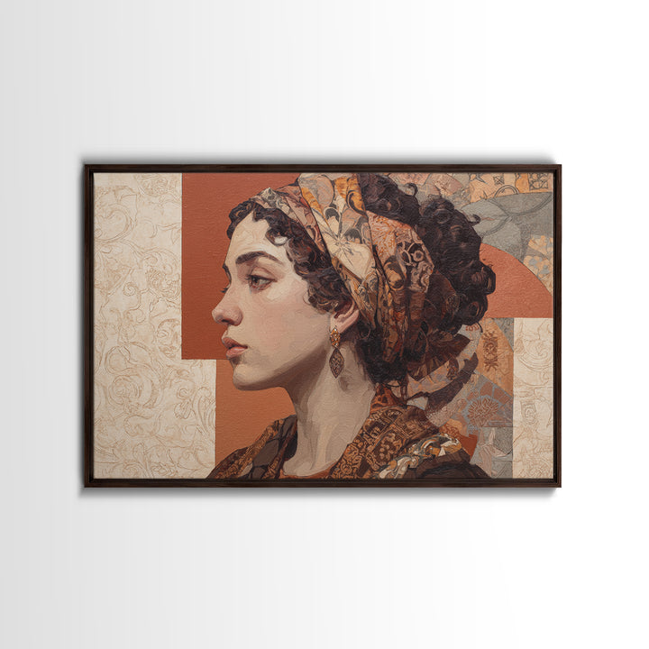 Ornate Portrait with Layered Textiles and Jewels Canvas Print, Maximalist Art, Unique Wall Art, Living Room Decor, Maximal, MAX-3x2-8