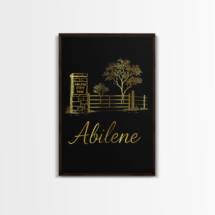 Abilene Texas Travel Poster, Canvas Print, Minimalist Gold Line Art, Abilene City Art, Travel Wall Decor, City Illustration, Home Decor