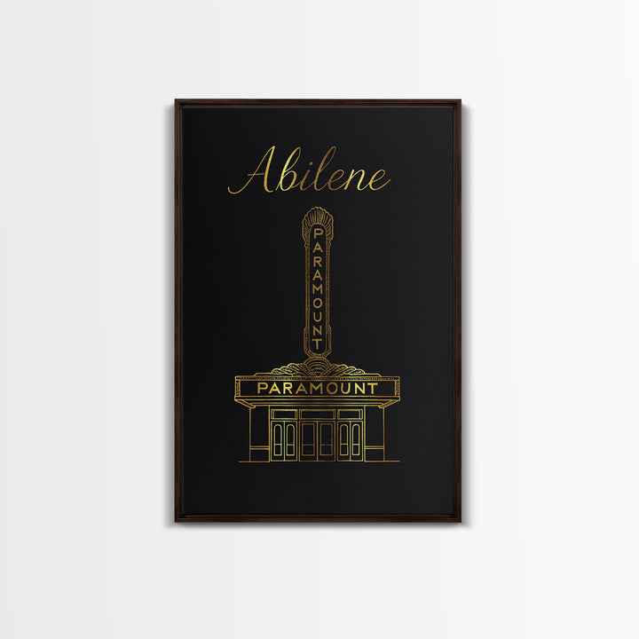 Abilene Travel Poster, Canvas Print, Minimalist Gold Line Art, Abilene Wall Art, Eclectic Wall Decor, Living Room Wall Art, City Poster