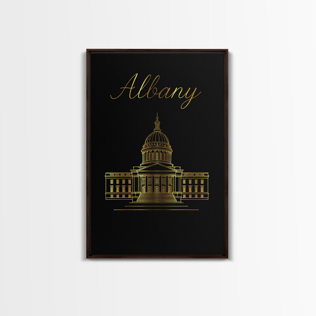 Albany New York Travel Poster, Canvas Print, Gold Outline Poster Art, Albany Art Print, Wanderlust Decor, Fine Art Print, Travel Wall Art