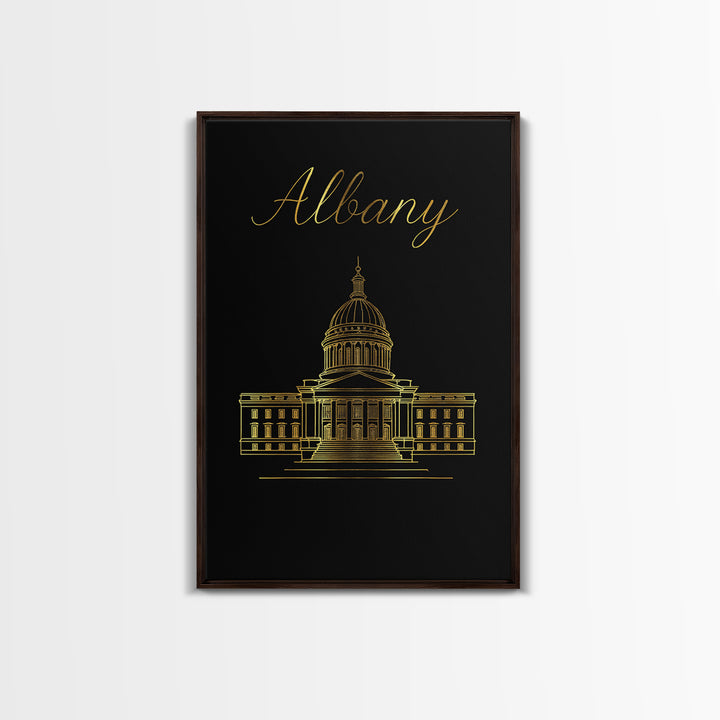 Albany New York Travel Poster, Canvas Print, Gold Outline Poster Art, Albany Art Print, Wanderlust Decor, Fine Art Print, Travel Wall Art