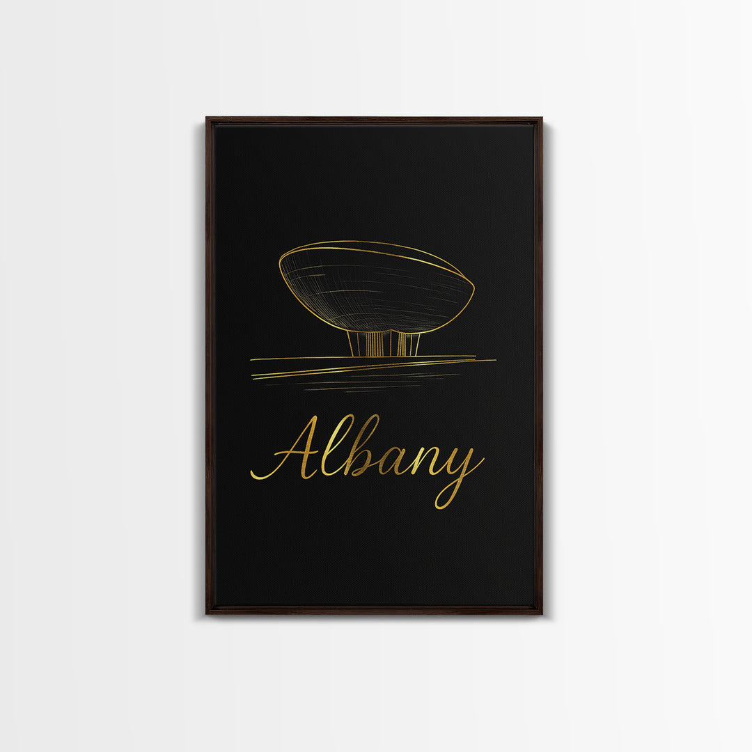 Albany Travel Poster, Framed Canvas Print, Black Gold Minimalist Art, Albany Poster Print, Vintage Travel Print, City Travel Prints
