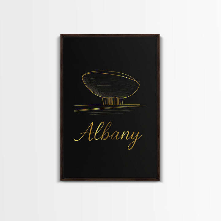 Albany Travel Poster, Framed Canvas Print, Black Gold Minimalist Art, Albany Poster Print, Vintage Travel Print, City Travel Prints