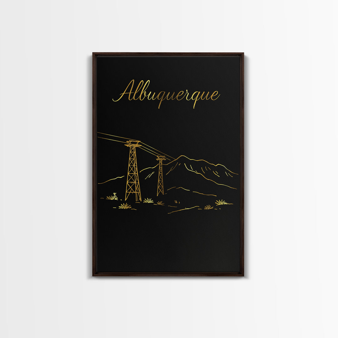 Albuquerque New Mexico Travel Poster, Canvas Print, Dark Minimalist Wall Art, Albuquerque Travel Art, Watercolor Skyline Art