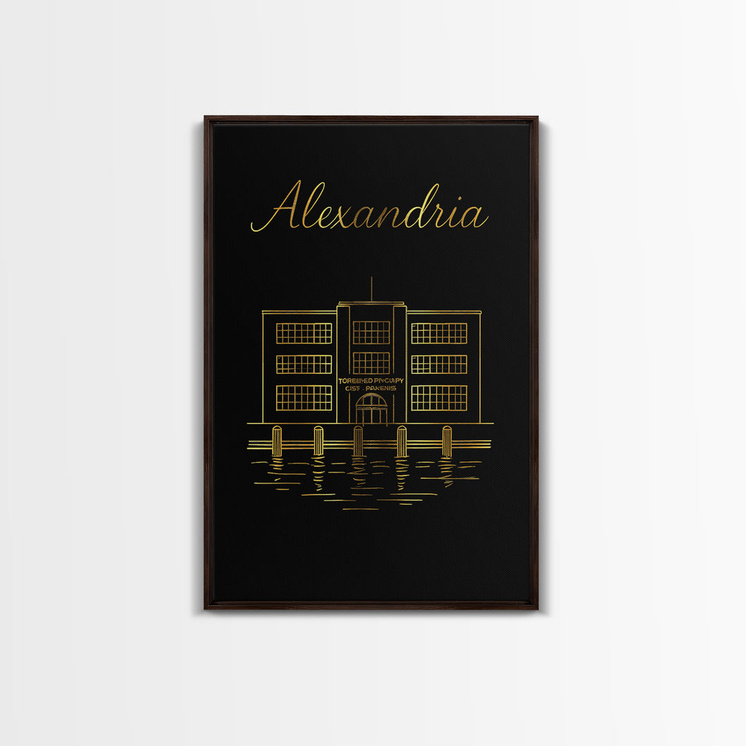 Alexandria Virginia Travel Poster, Canvas Print, Black Gold Minimalist Art, Alexandria Poster Print, Modern Wall Decor, Wanderlust Decor