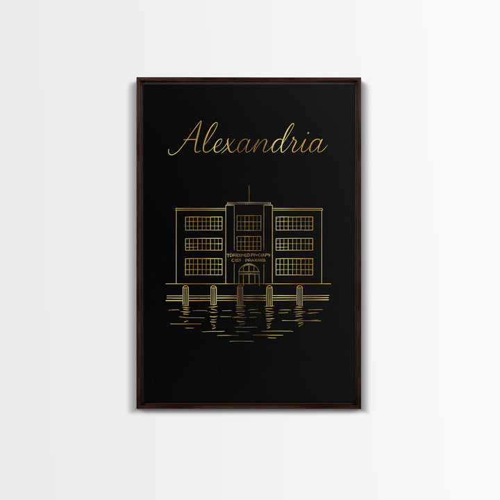 Alexandria Virginia Travel Poster, Canvas Print, Black Gold Minimalist Art, Alexandria Poster Print, Modern Wall Decor, Wanderlust Decor
