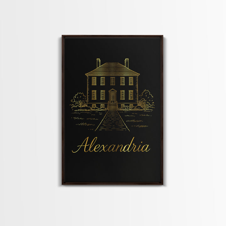 Alexandria Travel Poster, Canvas Print, Minimalist Gold Line Art, Alexandria Art Print, City Illustration, City Art Print, Wanderlust Decor