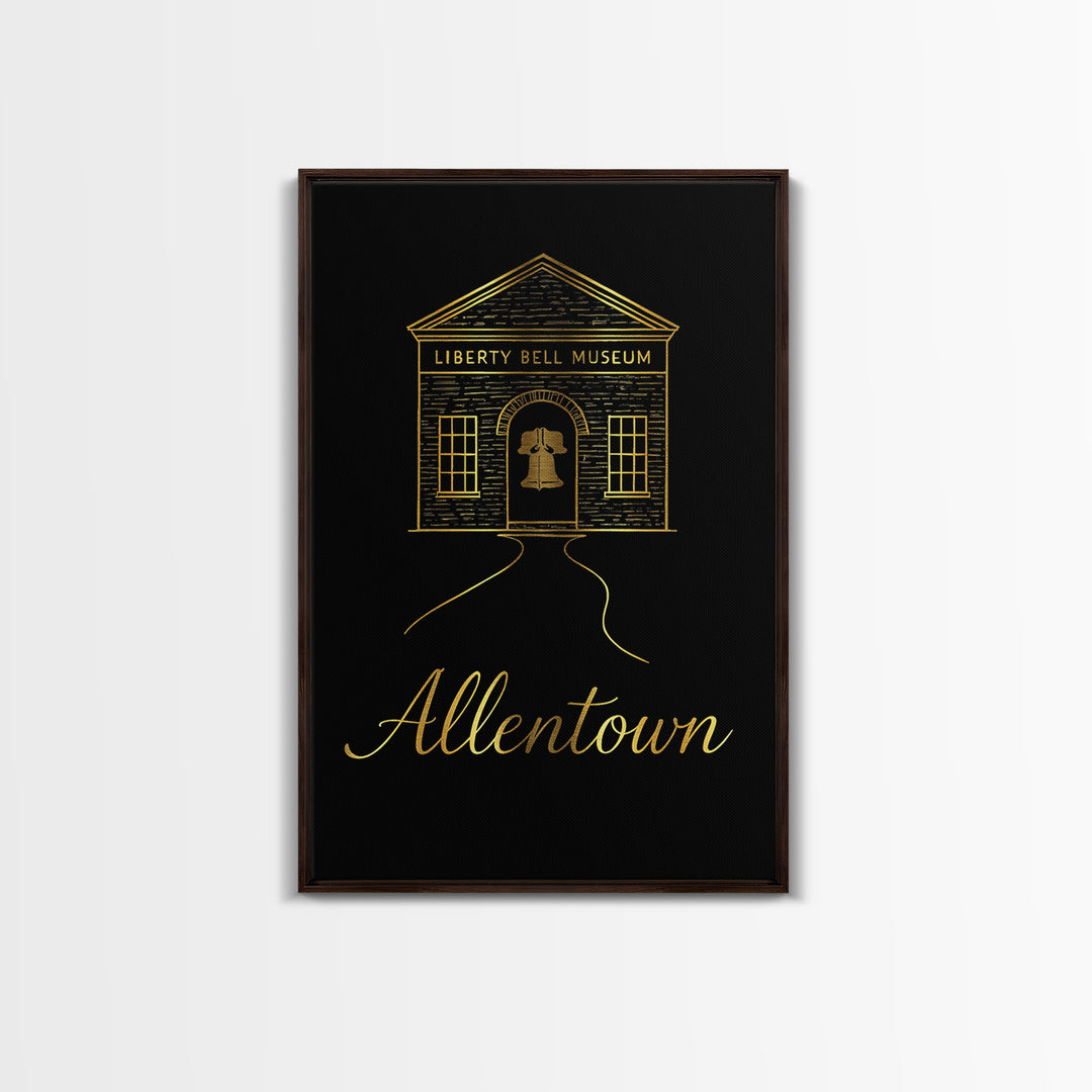 Allentown Pennsylvania Travel Poster, Canvas Print, Black Gold Minimalist Art, Allentown Travel Art, Travel Print, Watercolor Urban Skyline