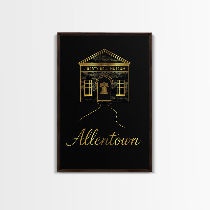 Allentown Pennsylvania Travel Poster, Canvas Print, Black Gold Minimalist Art, Allentown Travel Art, Travel Print, Watercolor Urban Skyline