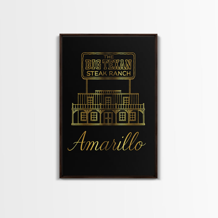 Amarillo Texas Travel Poster, Canvas Print, Minimalist Gold Line Art, Amarillo Poster Print, Gift For Travelers, Mid Century Wall Art