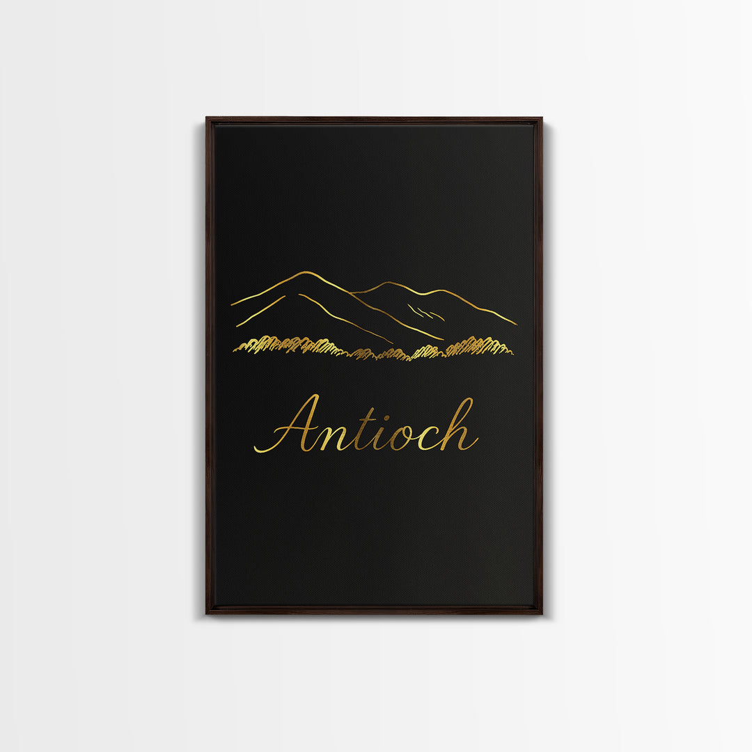 Antioch Travel Poster, Framed Canvas Print, Minimalist Gold Line Art, Antioch Travel Art, Watercolor Cityscape, Travel Poster Art