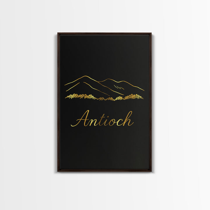 Antioch Travel Poster, Framed Canvas Print, Minimalist Gold Line Art, Antioch Travel Art, Watercolor Cityscape, Travel Poster Art