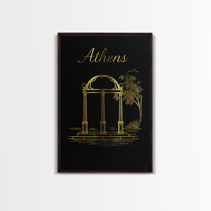 Athens Travel Poster, Framed Canvas Print, Minimalist Gold Line Art, Athens Travel Art, Vintage Travel Art, Travel Wall Art, Travel Gift